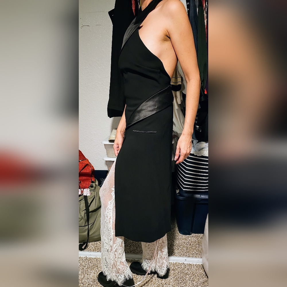 Zara Black Asymmetrical Halter Dress with Lace Inset - Picture 2 of 9